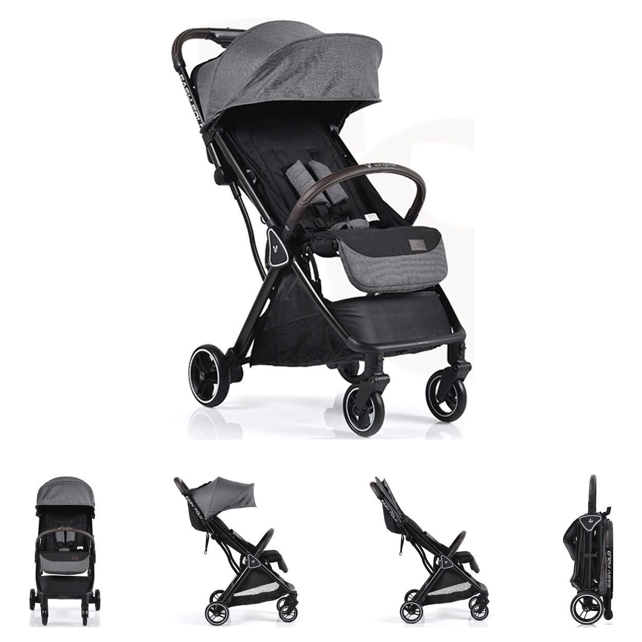 Cangaroo Kinderwagen Buggy easy Fold Alu Sonnendach verstellbar, faltbar, Korb grau