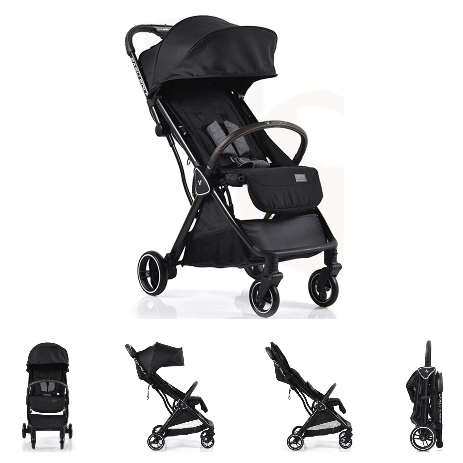 Cangaroo Kinderwagen easy Fold Buggy Alu Sonnendach verstellbar, faltbar, Korb schwarz - Bild 1