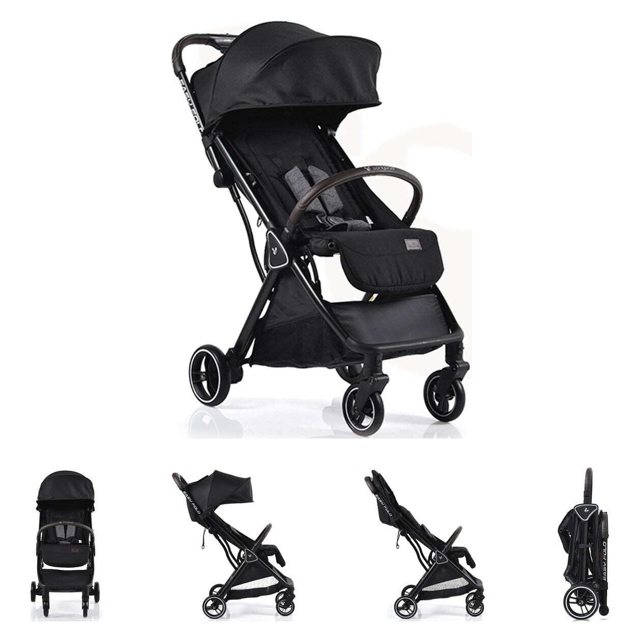 Cangaroo Kinderwagen Buggy easy Fold Alu Sonnendach verstellbar, faltbar, Korb schwarz