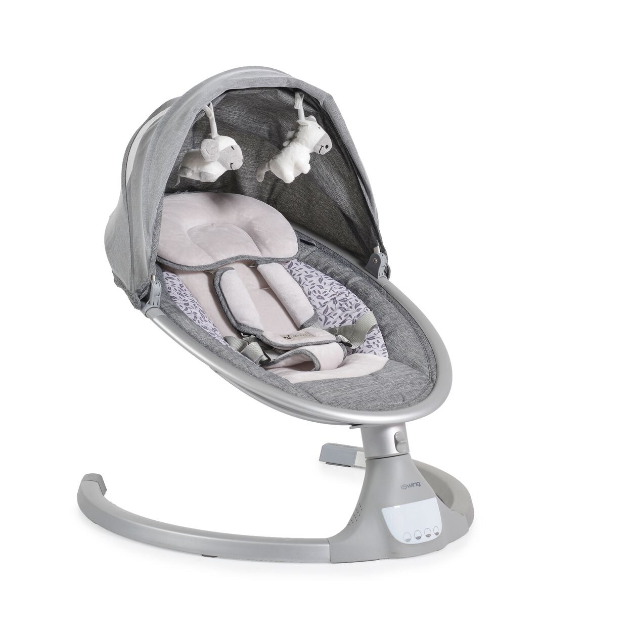 Cangaroo Babywippe iSwing, Musikfunktion, Timer, Fernbedienung, Aluminiumrahmen silber