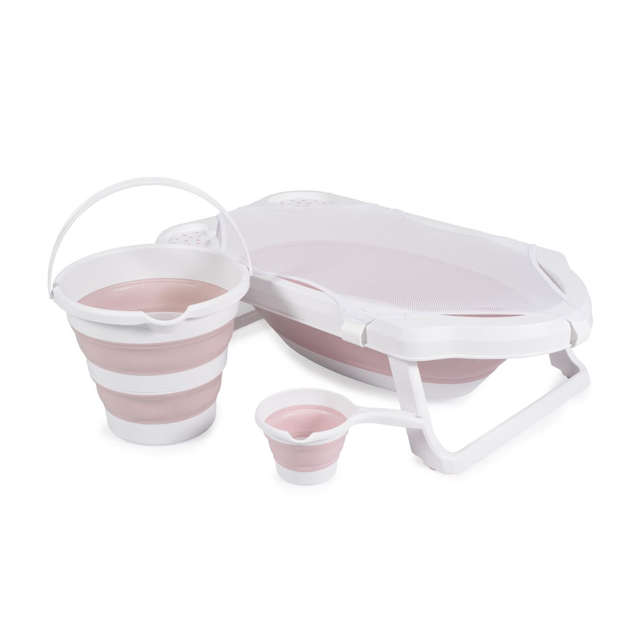 Cangaroo Badewannen-Set Hawaii 4-teilig faltbar Wasserablauf Ablagefächer Netz rosa