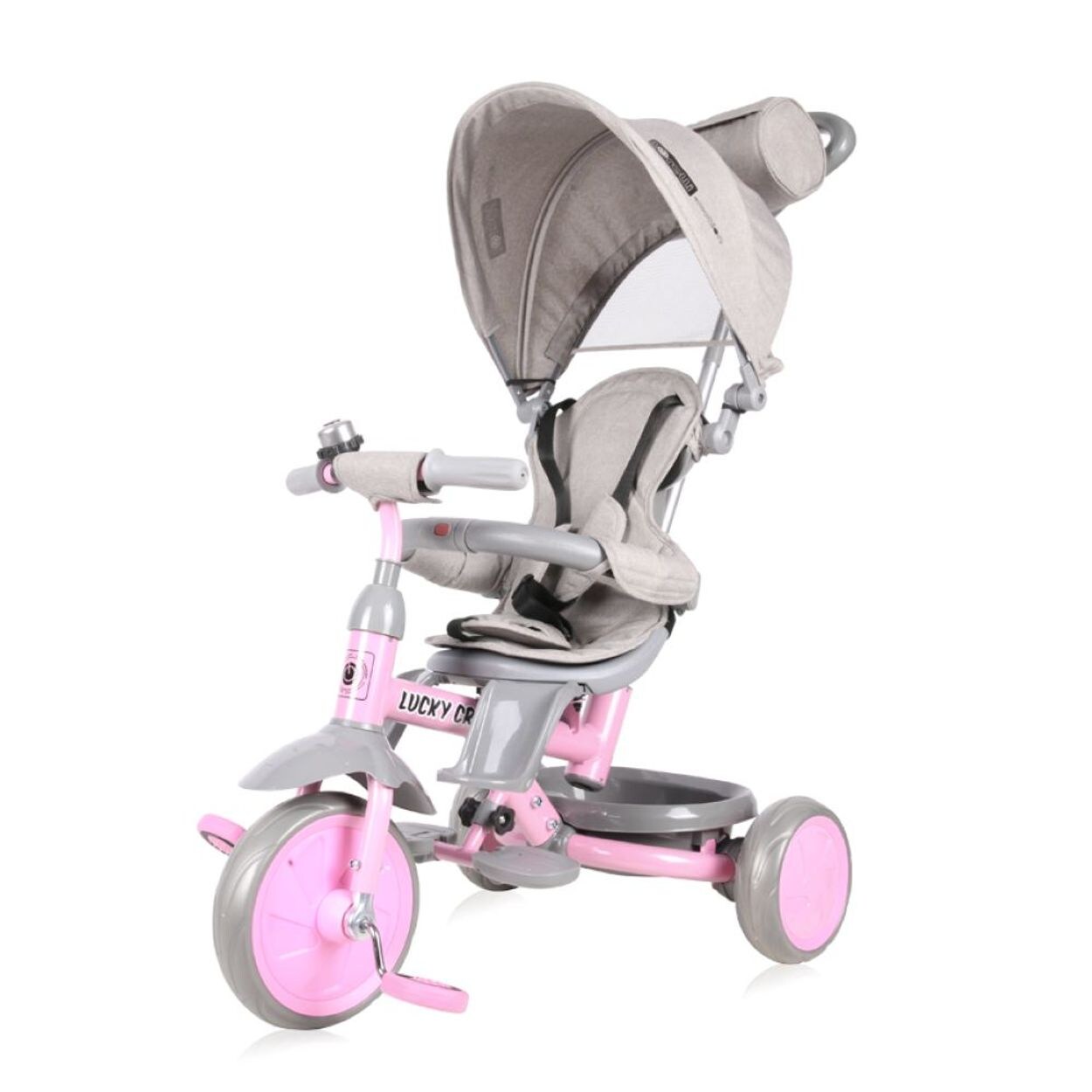 Lorelli Dreirad 4 in 1 Lucky Crew Tasche Fußstütze verstellbarer Sitz Klingel pink