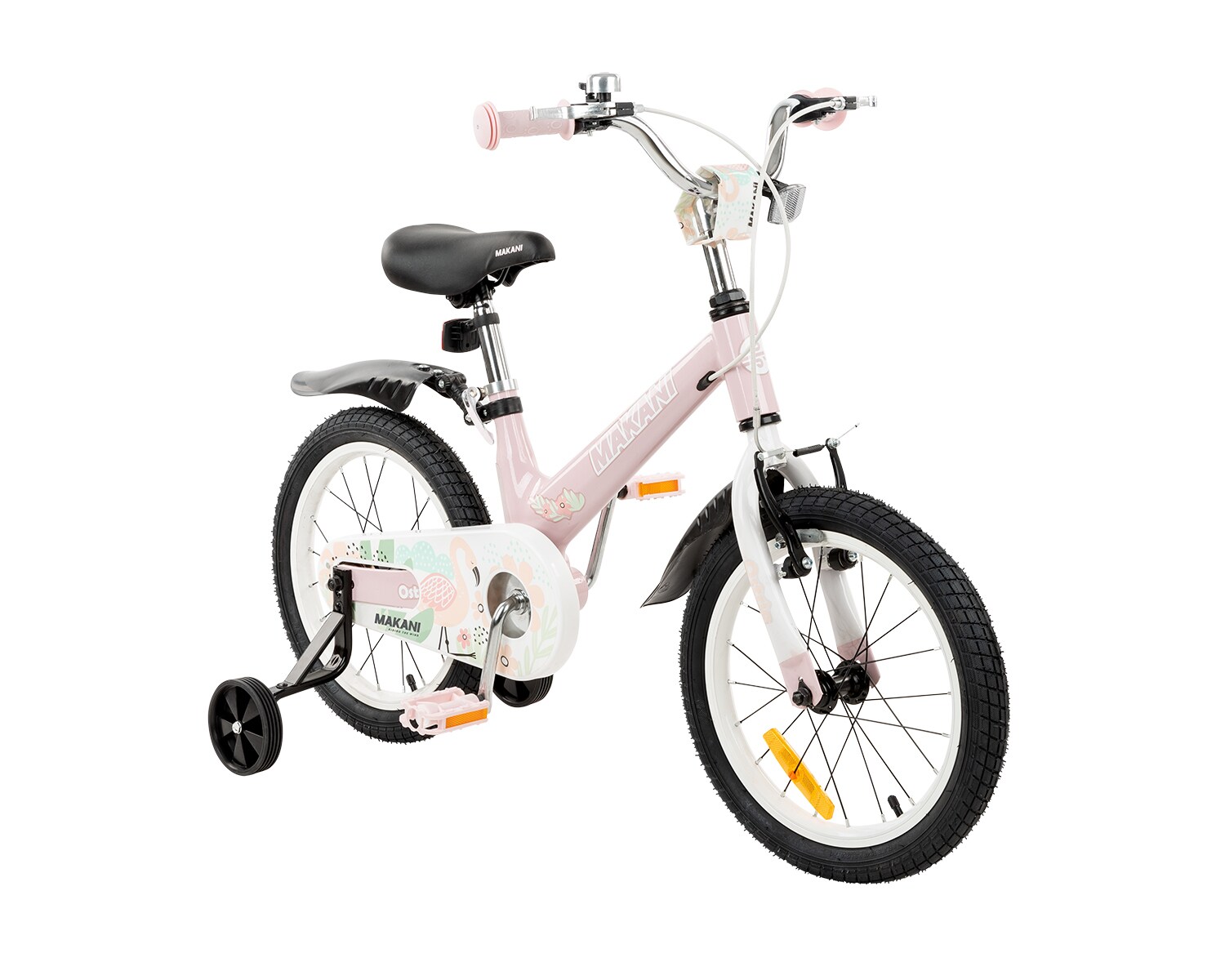 Makani Kinderfahrrad Ostria 16 Zoll, Sitz und Lenker verstellbar, Stützräder rosa | 03801006040963