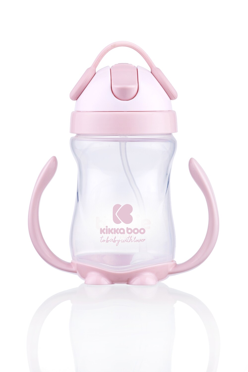 Kikkaboo Trinklernbecher 300ml mit Strohhalm Schnabeltasse Griffe Schutzdeckel rosa - Bild 1