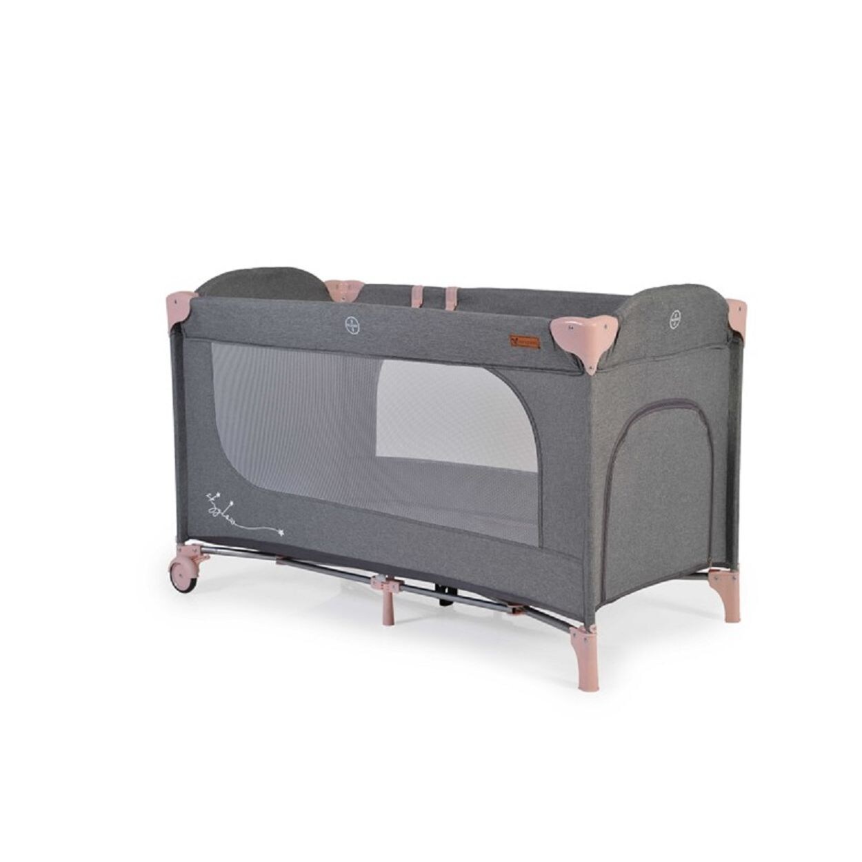 Cangaroo Reisebett Skyglow Laufstall 2 Räder mit Bremsen Matratze Seiteneingang rosa