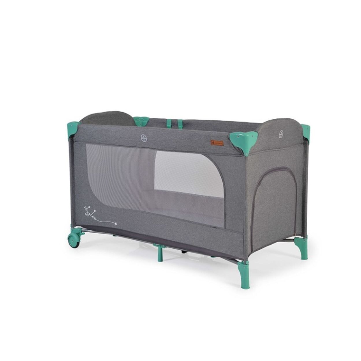 Cangaroo Reisebett Skyglow Laufstall 2 Räder mit Bremsen Matratze Seiteneingang grün