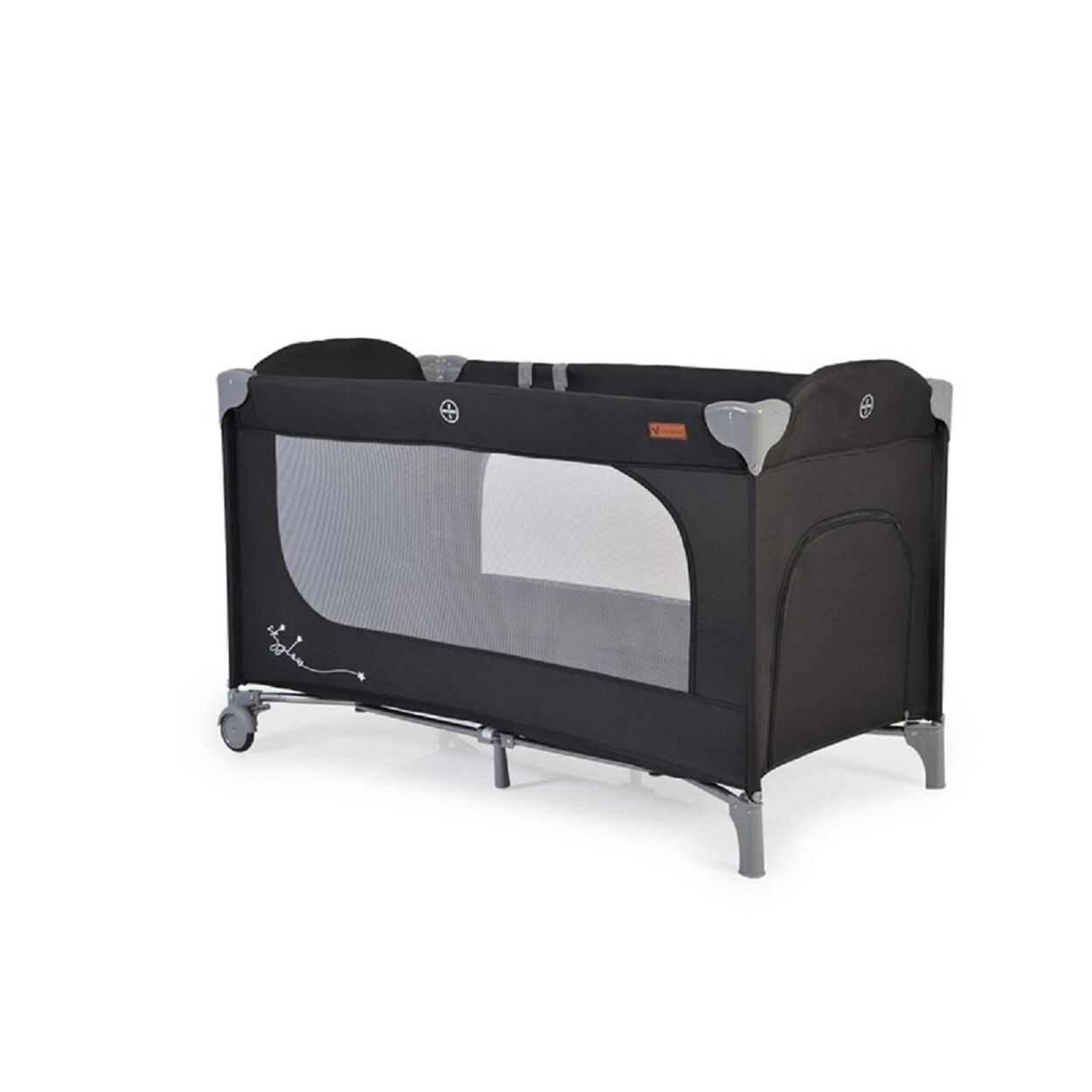 Cangaroo Reisebett Skyglow Laufstall 2 Räder mit Bremsen Matratze Seiteneingang schwarz | 03800146248932