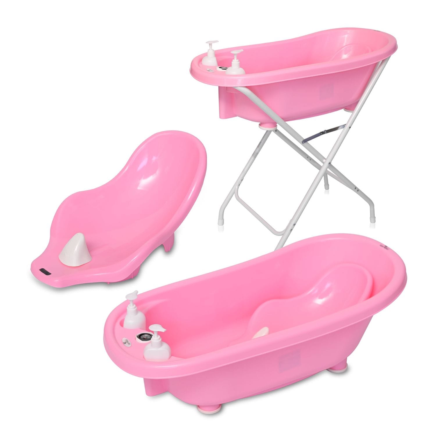 Lorelli Babybadewannen-Set Babybadewanne 88 cm Badesitz Badewannenst&auml;nder Ablauf rosa - Bild 1
