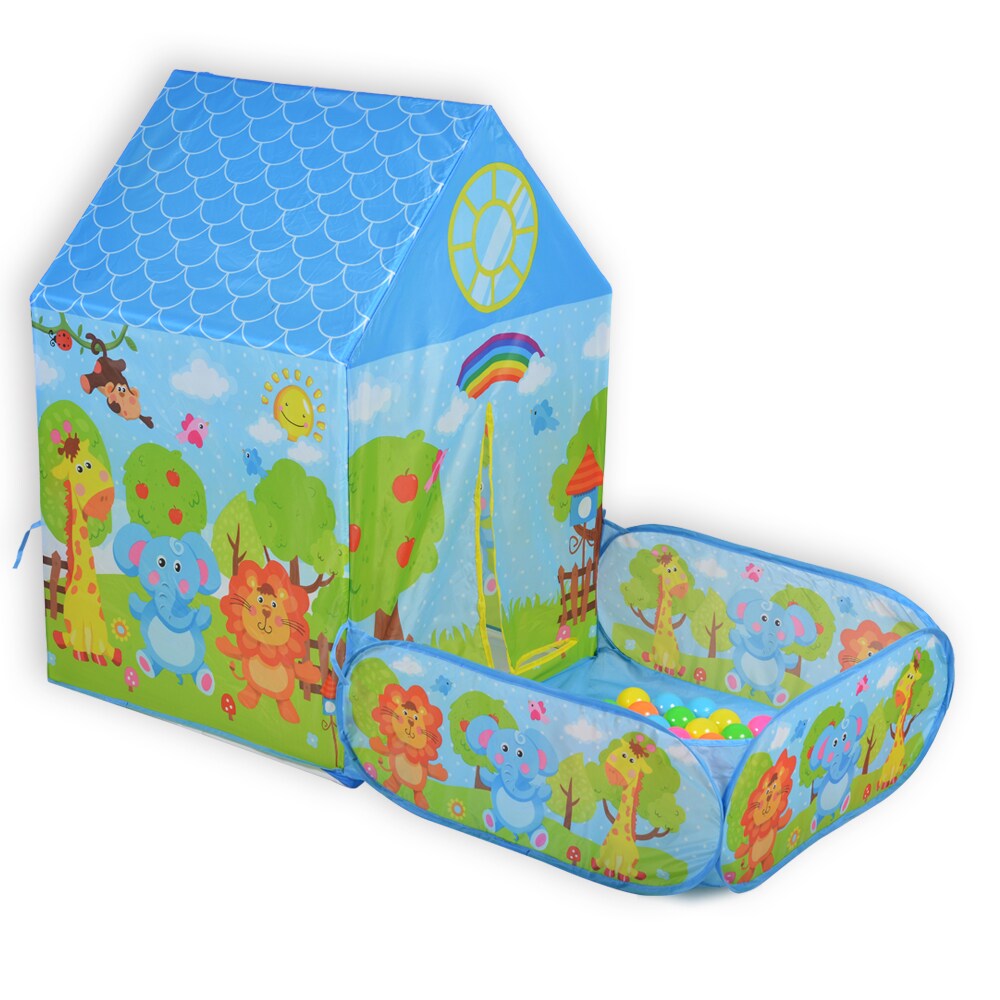 Moni 2 in 1 Kinderspielzelt Zoo 995-5001E, Bällebad, 50 Spielbälle, Stofftüren blau | 03800146221348