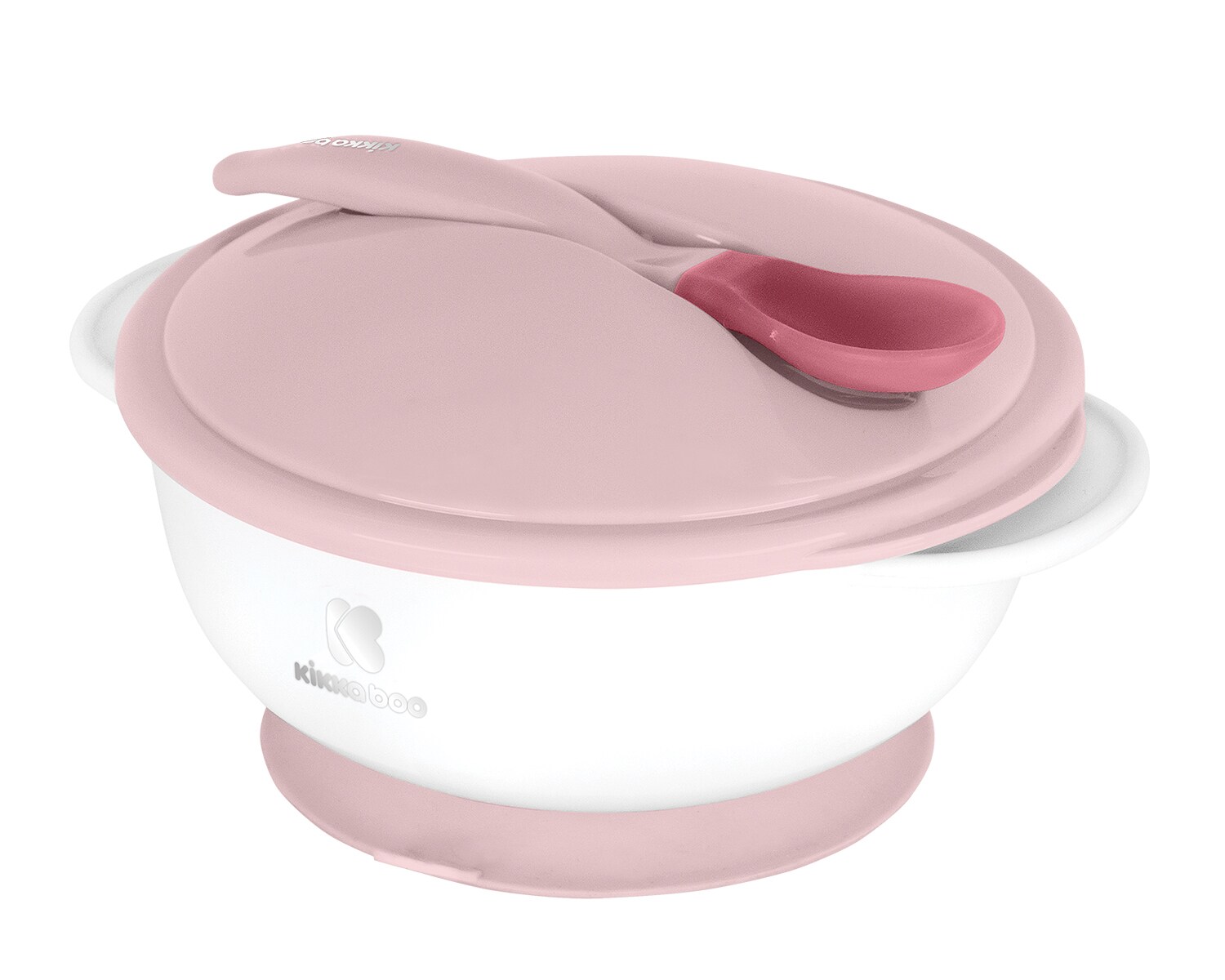 Kikkaboo Baby Essschüssel 250 ml Löffel mit Wärmesensor Warmhalteschüssel Deckel rosa | 03801302040766