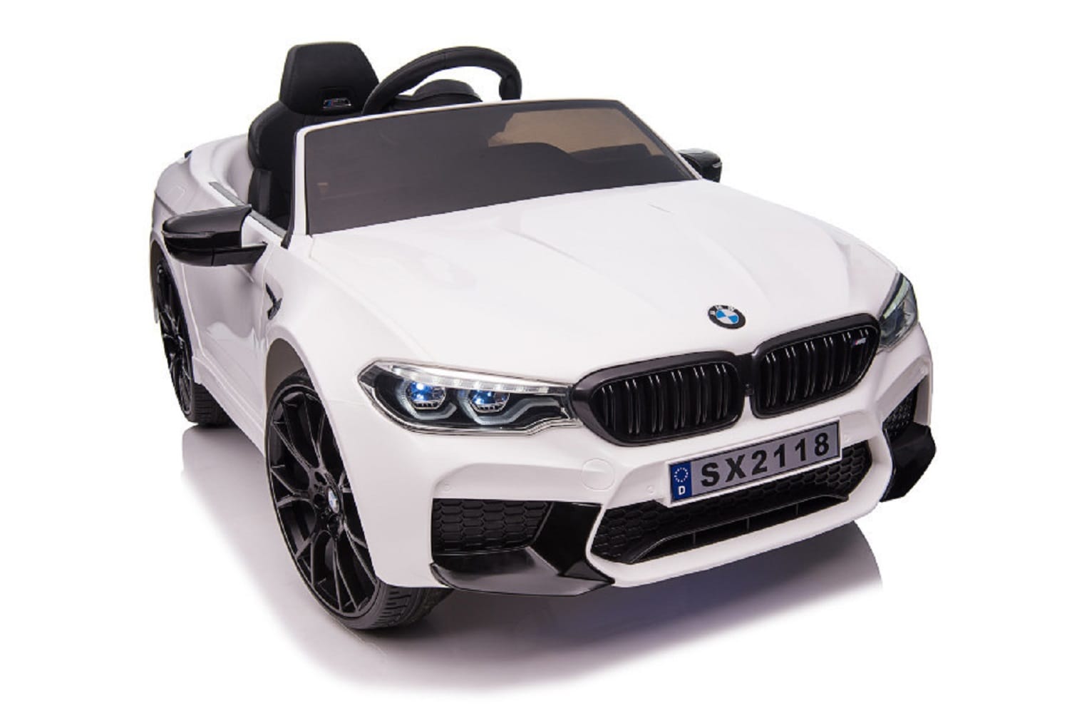ES-Toys Kinder Elektroauto BMW M5 lizenziert EVA-Reifen Kunstledersitz MP3, USB wei&szlig; - Bild 1