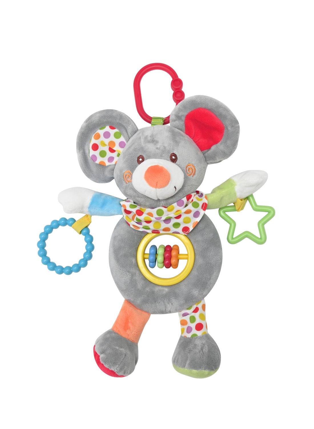 Lorelli Baby Kuscheltier Activitiy Spielzeug Pl&uuml;sch, Greifling, C-Ring ab Geburt grau - Bild 1