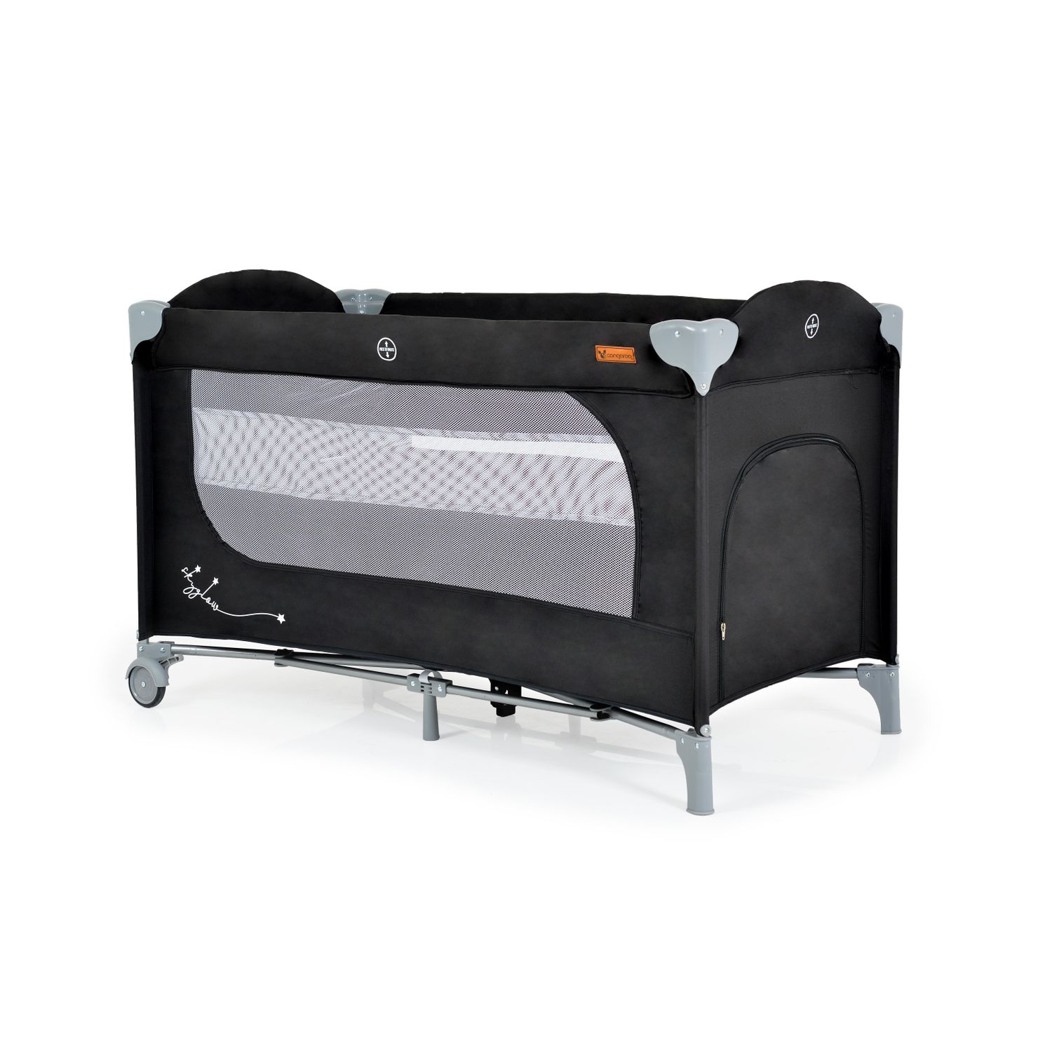 Cangaroo Reisebett Skyglow 2 Ebenen R&auml;der Matratze Seiteneingang Tasche Bremsen schwarz - Bild 1