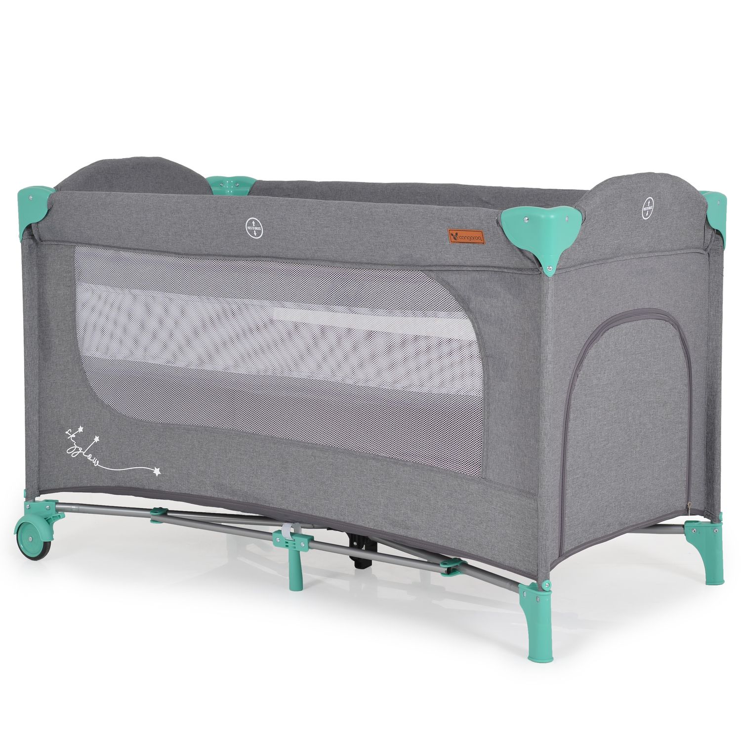 Cangaroo Reisebett Skyglow 2 Ebenen R&auml;der Matratze Seiteneingang Tasche Bremsen gr&uuml;n - Bild 1