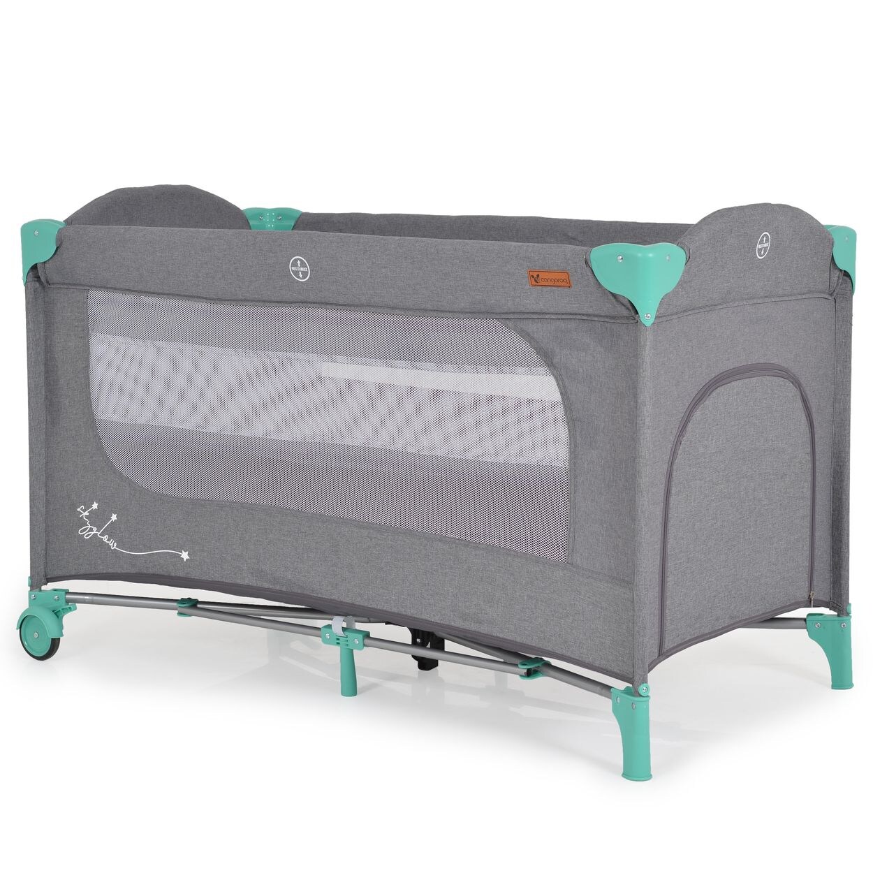 Cangaroo Reisebett Skyglow 2 Ebenen Räder Matratze Seiteneingang Tasche Bremsen grün