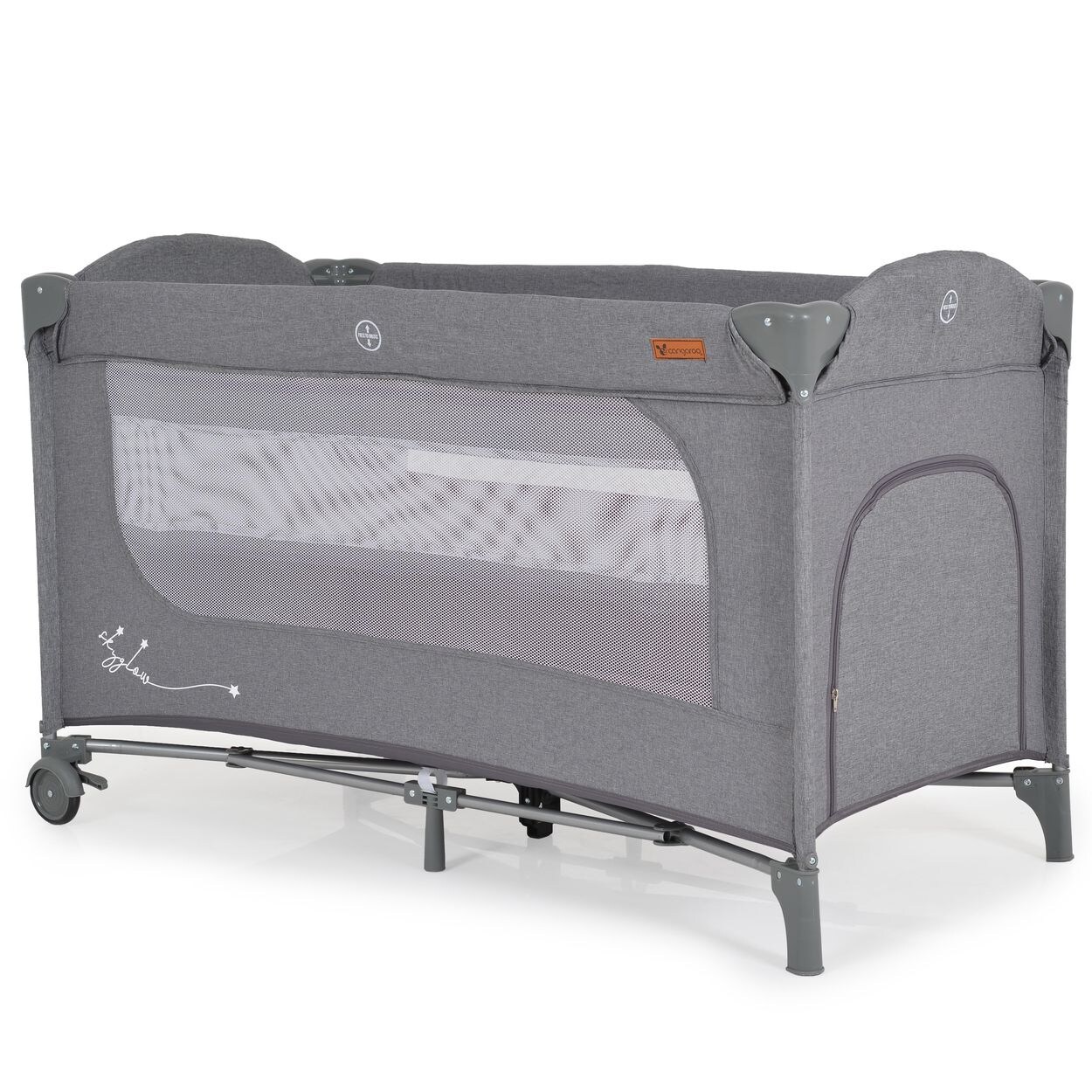 Cangaroo Reisebett Skyglow 2 Ebenen Räder Matratze Seiteneingang Tasche Bremsen grau