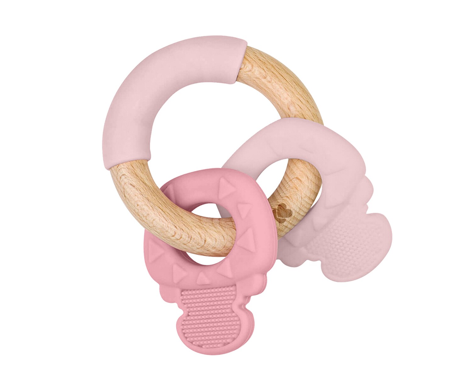Kikkaboo Beißring Schlüsselbund, Silikon, Buchenholz, Zahnungshilfe, Greifling rosa | 03801303020521