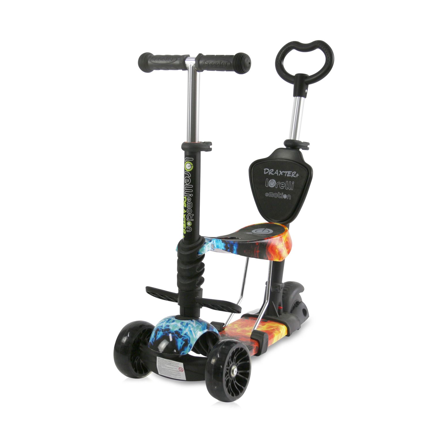 Lorelli Kinderroller Draxter Plus 3 in 1 Schiebestange, Sitz, Vorderr&auml;der LED schwarz - Bild 1