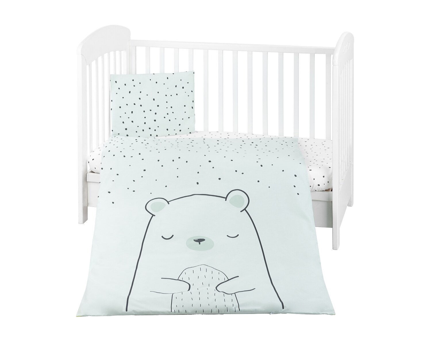 Kikkaboo Kinderbettw&auml;sche B&auml;r 3-teilig Decke 135 x 95 cm Kissen 45 x 35 cm Laken gr&uuml;n - Bild 1