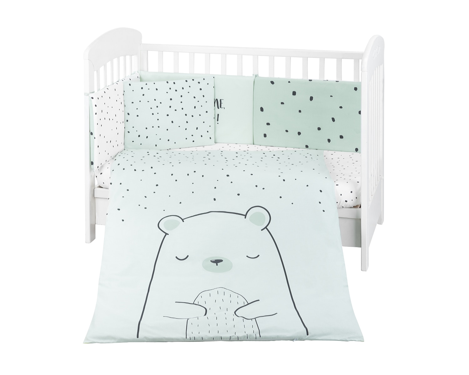 Kikkaboo Babybettw&auml;sche B&auml;r 6-tlg. Decke 135 x 95 Kissen 45 x 35 Laken 120 x 60 gr&uuml;n - Bild 1