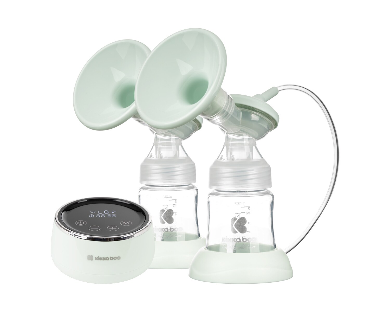 Kikkaboo Doppelmilchpumpe elektrisch Nessa 150 ml Flasche, Touchscreen Display hellgrün