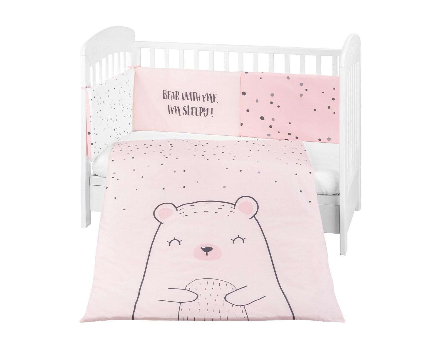 Kikkaboo Babybettw&auml;scheset B&auml;r 3tlg Decke 135 x 95 cm Nestchen 180 x 35 cm Bezug rosa - Bild 1