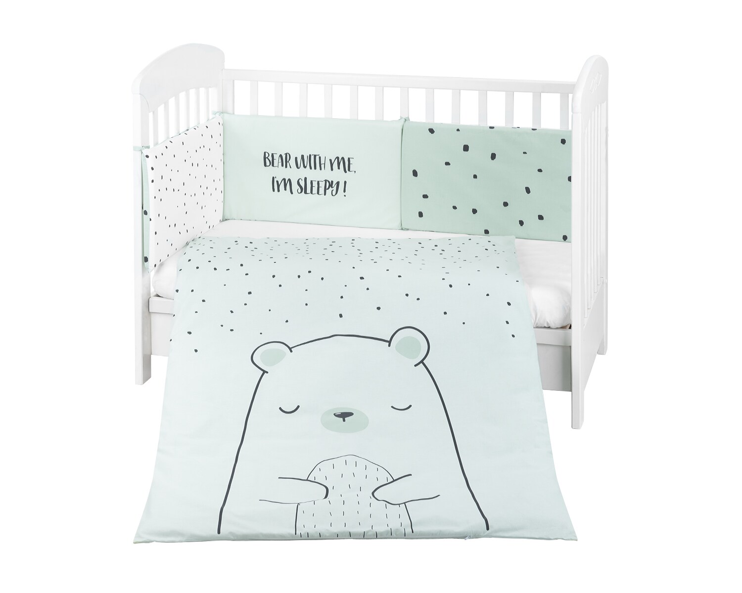Kikkaboo Babybettw&auml;scheset B&auml;r 3tlg Decke 135 x 95 cm Nestchen 180 x 35 cm Bezug gr&uuml;n - Bild 1