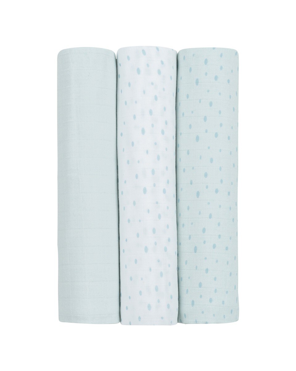 Kikkaboo Baby Stoffwindel-Set 100 x 100cm 3-tlg Musselin-Wickelset Schmusetücher blau