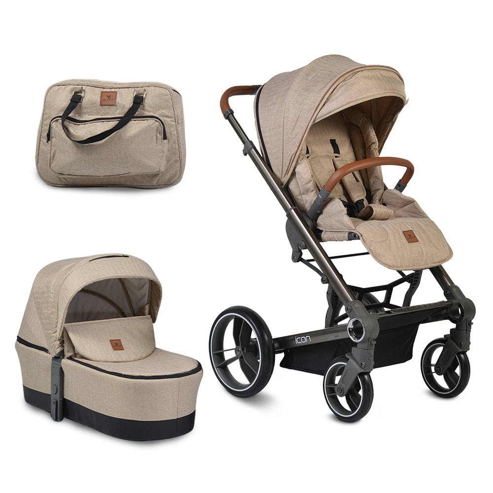Cangaroo Kombikinderwagen Icon 2 in 1 Sportsitz Babywanne Wickeltasche PU-R&auml;der beige - Bild 1