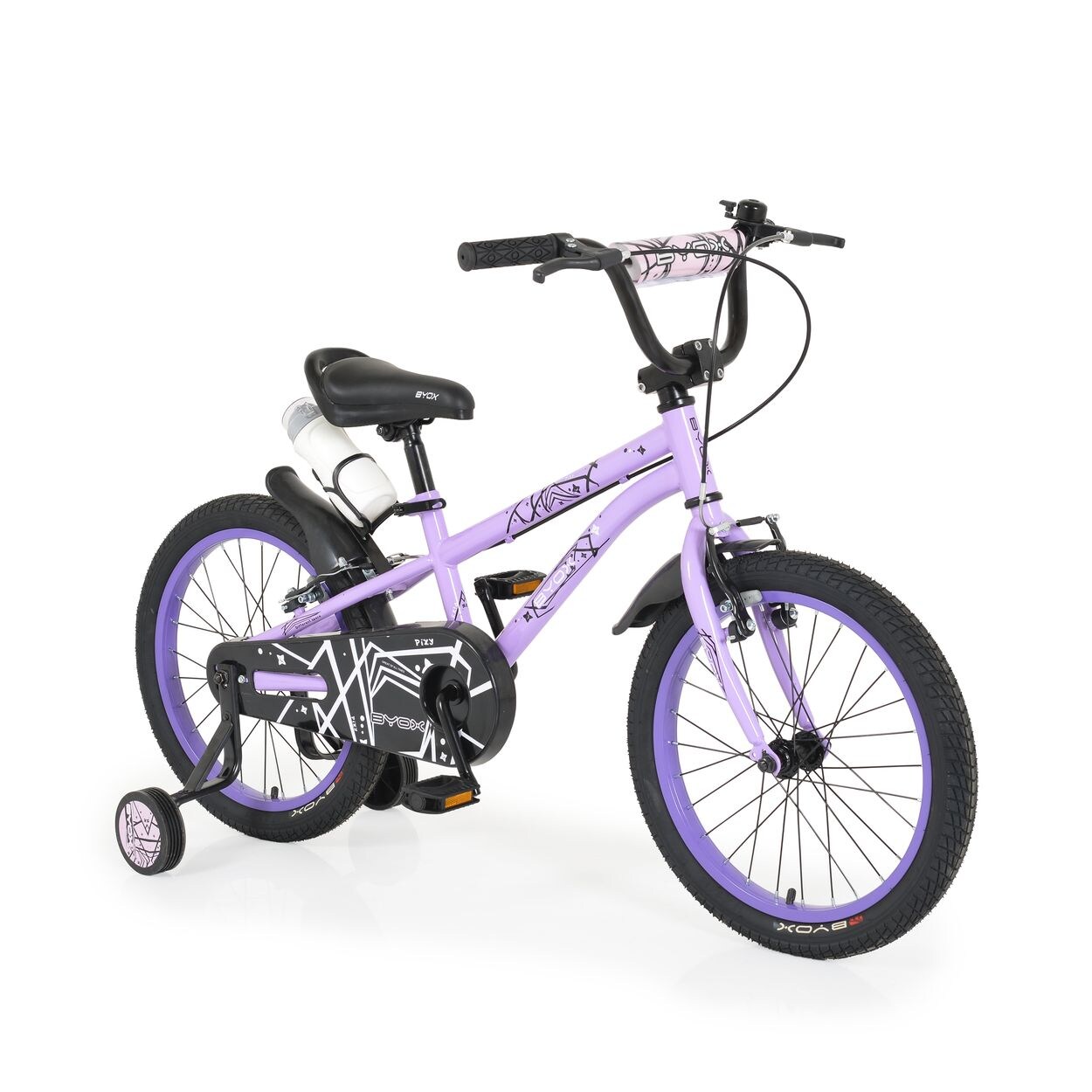 Byox Kinderfahrrad 18 Zoll Pixi, Klingel, Reflektoren, Stützräder, ab 5 Jahre violett