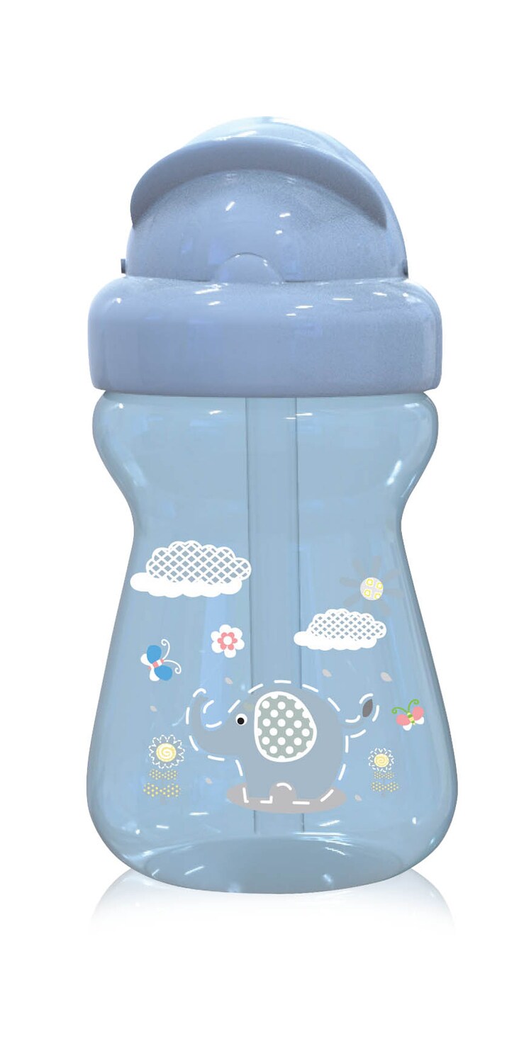 Baby Care Kinder Trinkflasche 200 ml Sport-Sipper Mini Tiere, Strohhalm, Deckel blau - Bild 1