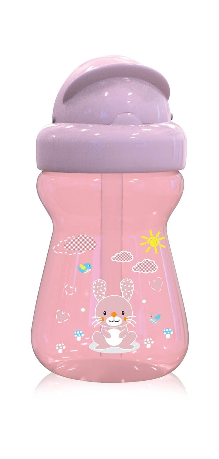 Baby Care Kinder Trinkflasche 200 ml Sport-Sipper Mini Tiere, Strohhalm, Deckel rosa - Bild 1