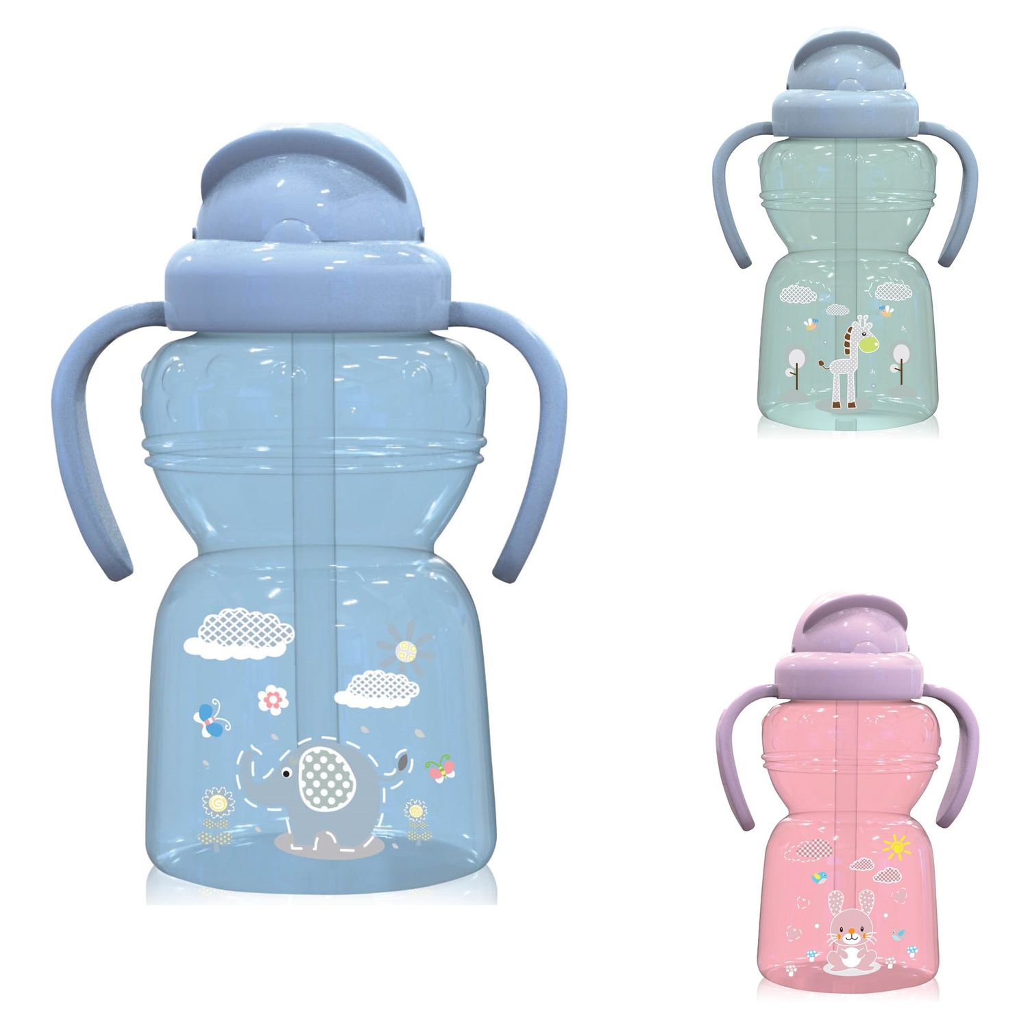 Baby Care Kinder Trinkflasche 325 ml Sport Sipper Trinkhalm Griffe ab 6 Monaten blau - Bild 1