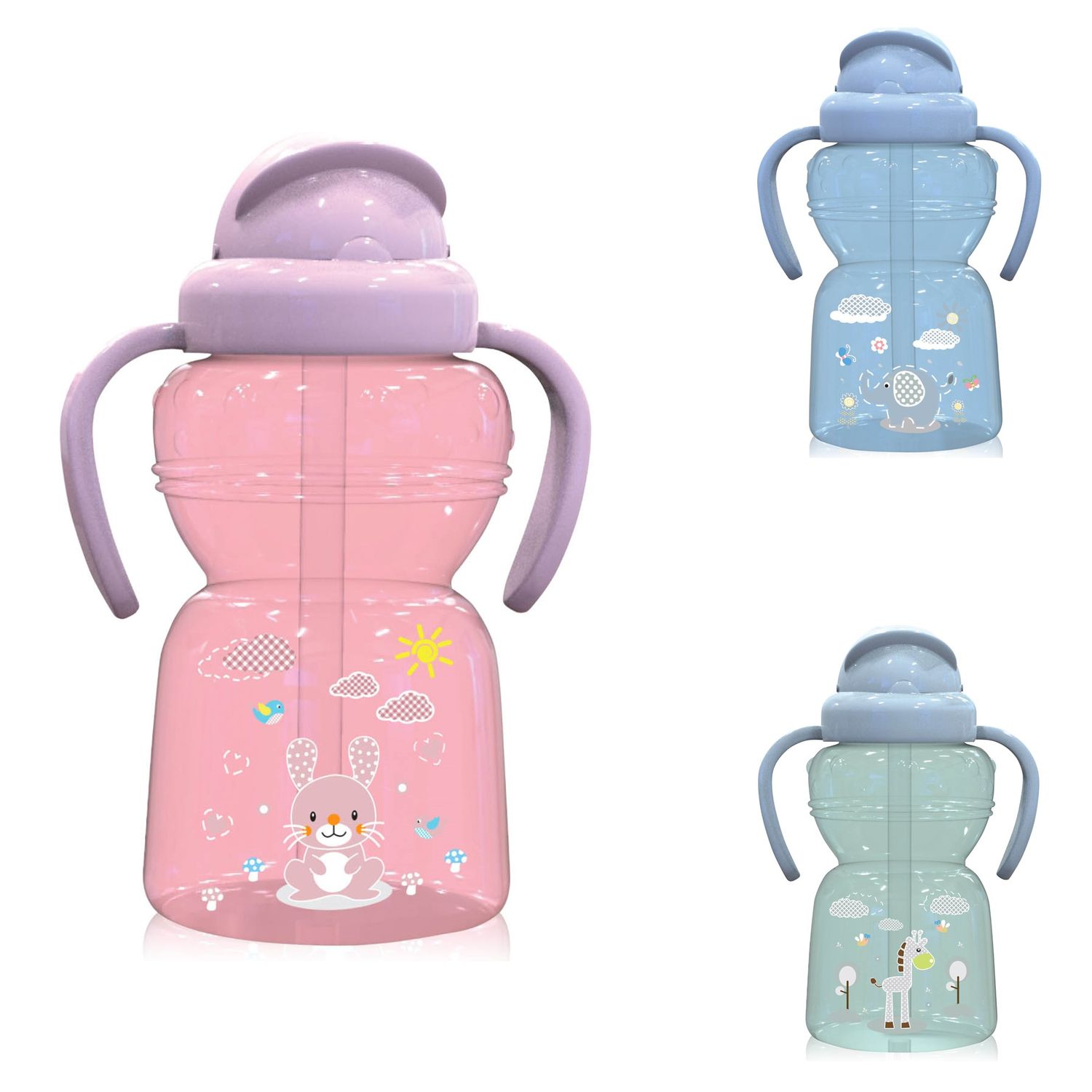 Baby Care Kinder Trinkflasche 325 ml Sport Sipper Trinkhalm Griffe ab 6 Monaten rosa - Bild 1