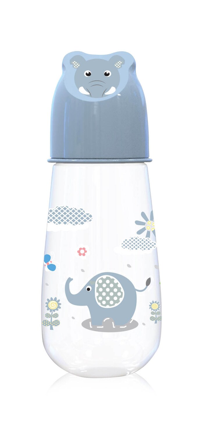 Baby Care Babyflasche 125 ml, Motivdeckel, Silikonsauger der Größe 0+, ab Geburt blau