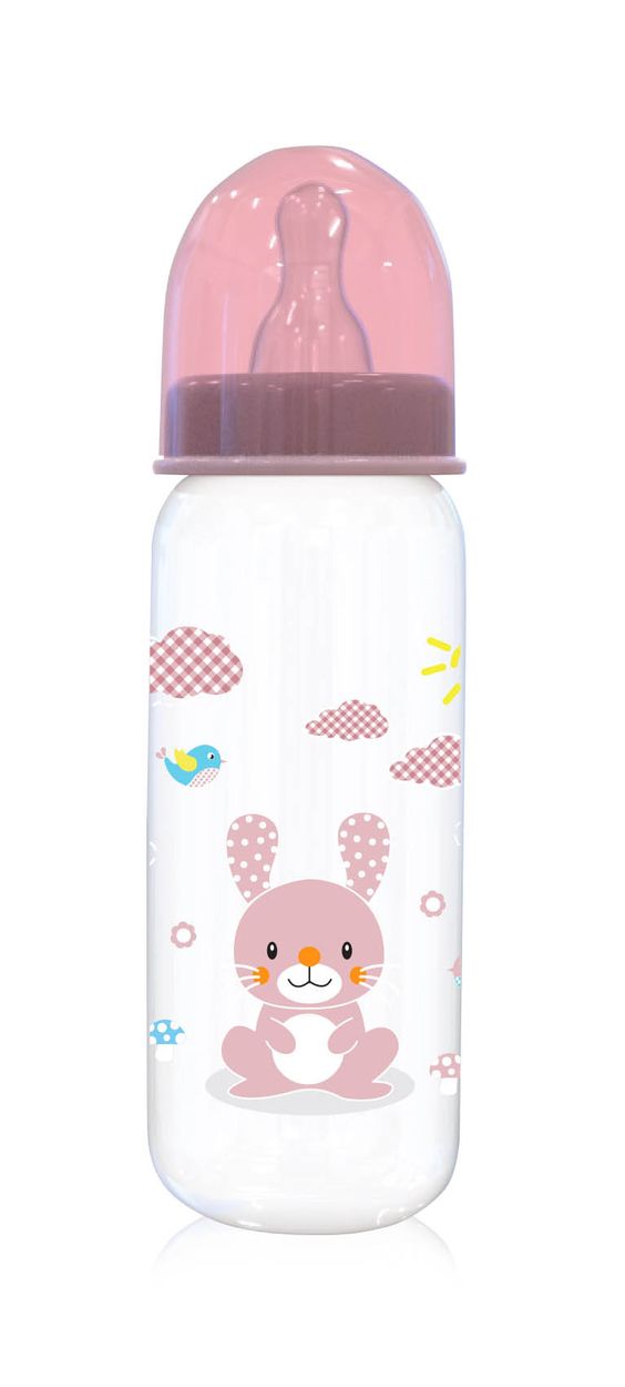 Baby Care Babyflasche Simple 250 ml Tiere, Sauger Größe 0+, Deckel, ab Geburt rosa