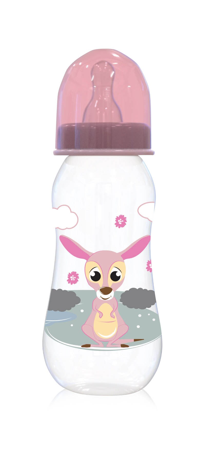 Baby Care Babyflasche 250 ml Tiere Silikonsauger Gr&ouml;&szlig;e 0+ Schutzdeckel ab Geburt rosa - Bild 1