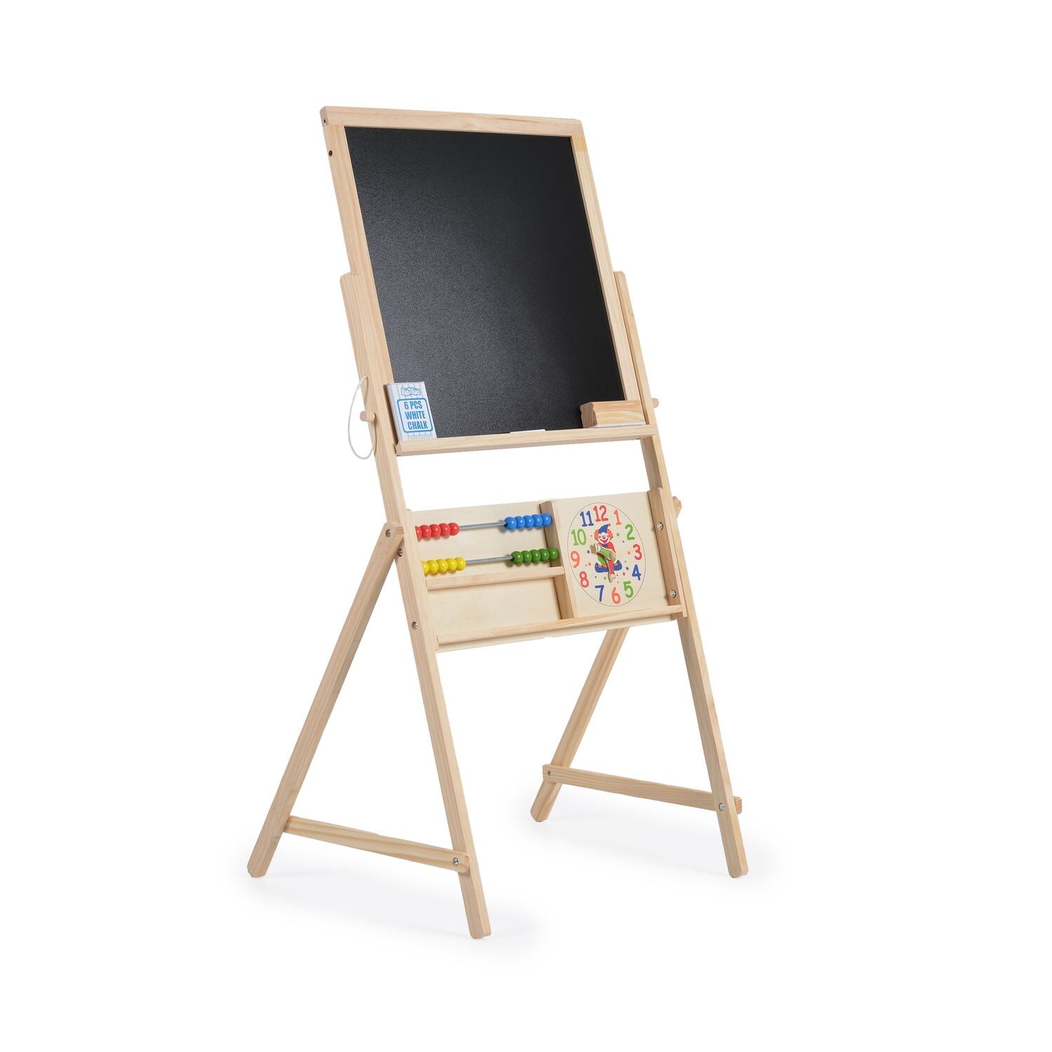 Moni Kindertafel 1751 Holz doppelseitig Kreide, Stiftmarker, Rechenschieber, Uhr schwarz | 03800146223021