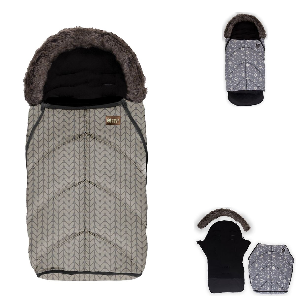 Kikkaboo Fußsack Shiny Nylon für Kinderwagen Motiv aufgedruckt Reißverschluss braun