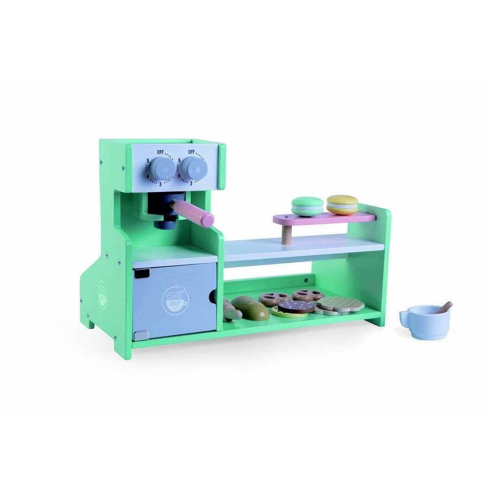 Moni Kinder Kaffee-Shop 4442 aus Holz Kaffeemaschine Theke Tasse L&ouml;ffel Snacks gr&uuml;n - Bild 1