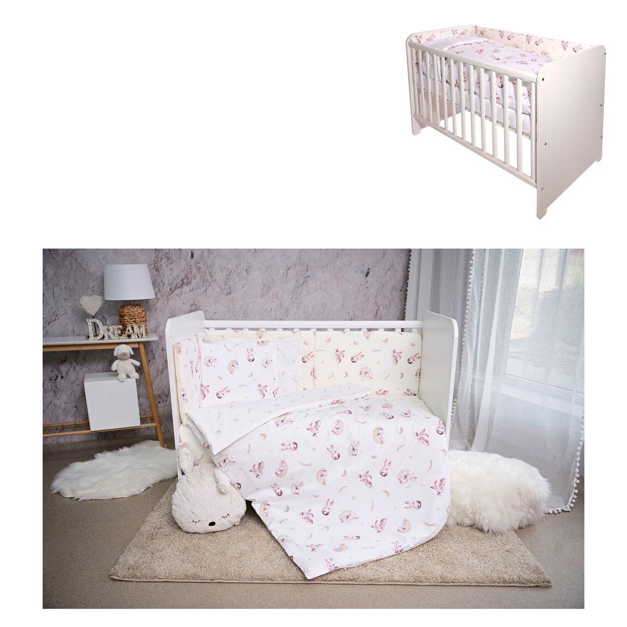 Lorelli Babybettw&auml;sche Set Smile 6-teilig Decke 140x95 Kissen 43x35 Bett 120x60 beige - Bild 1
