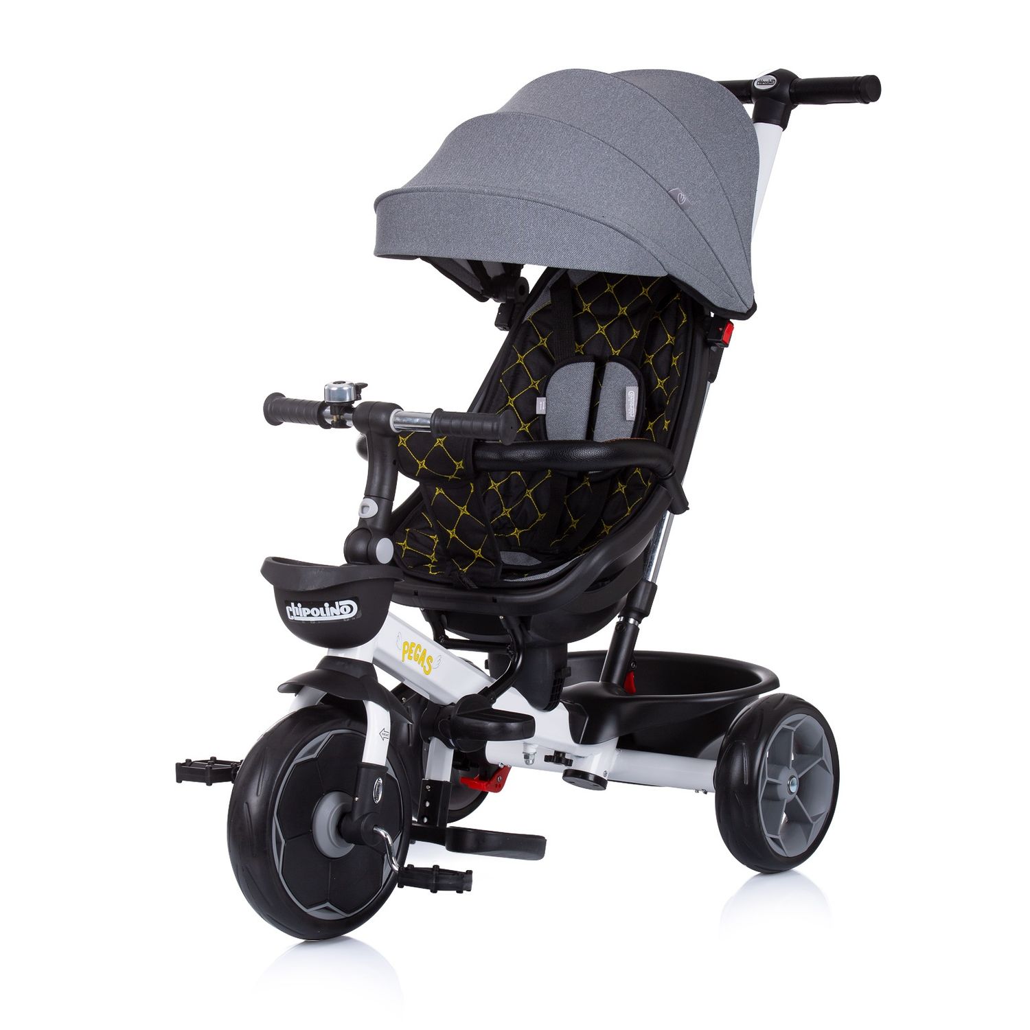 Chipolino Tricycle 4 in 1 Pegas verstellbar, Sitz umkehrbar, Schiebestange, Dach grau - Bild 1