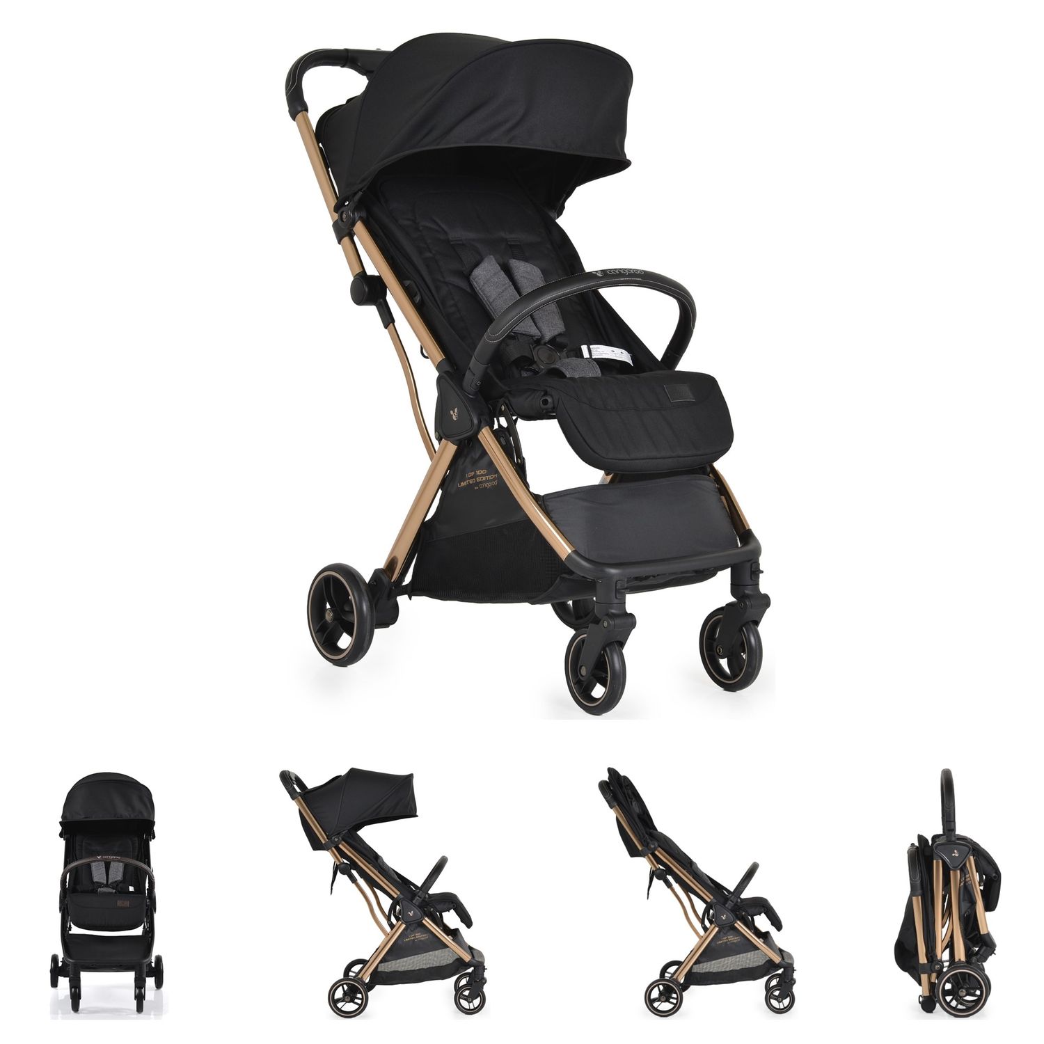 Cangaroo Kinderwagen easy Fold Buggy Alu Sonnendach verstellbar, faltbar, Korb schwarz gold - Bild 1