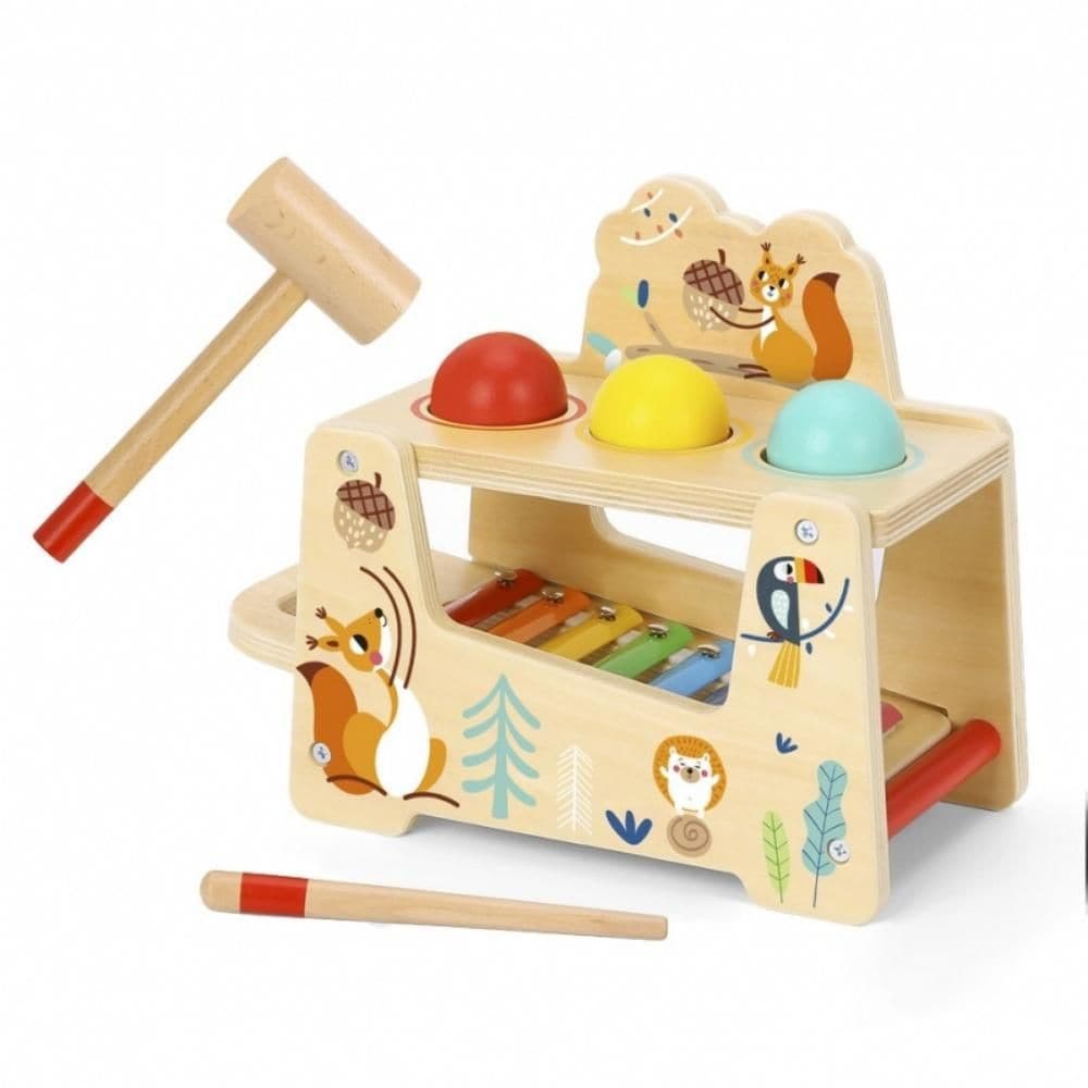 Tooky Toy Kinder Musikspielzeug 2 in 1 Xylophon Hammerspiel TF827 Holz 7-tlg. bunt - Bild 1