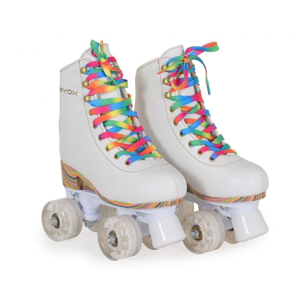 Byox Rollschuhe Donna weiß, PU-Rollen mit Glitzer, ABEC-5 Lager, Größe S (31-34)