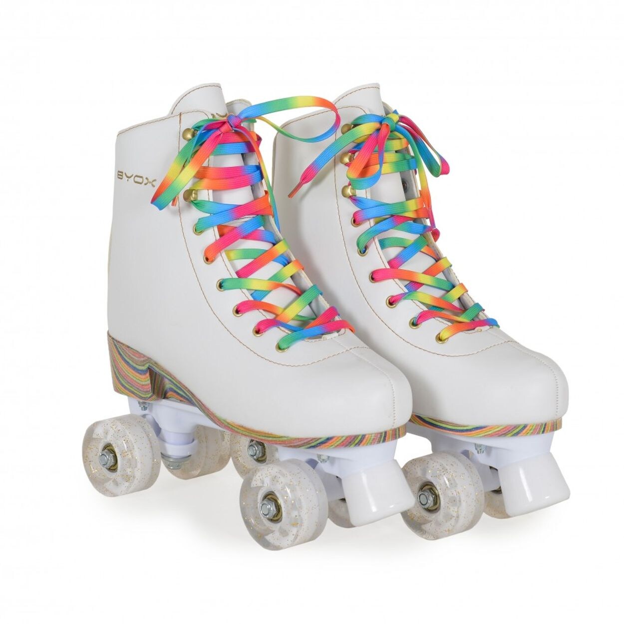 Byox Rollschuhe Donna weiß, PU-Rollen mit Glitzer, ABEC-5 Lager, Größe L (39-42)