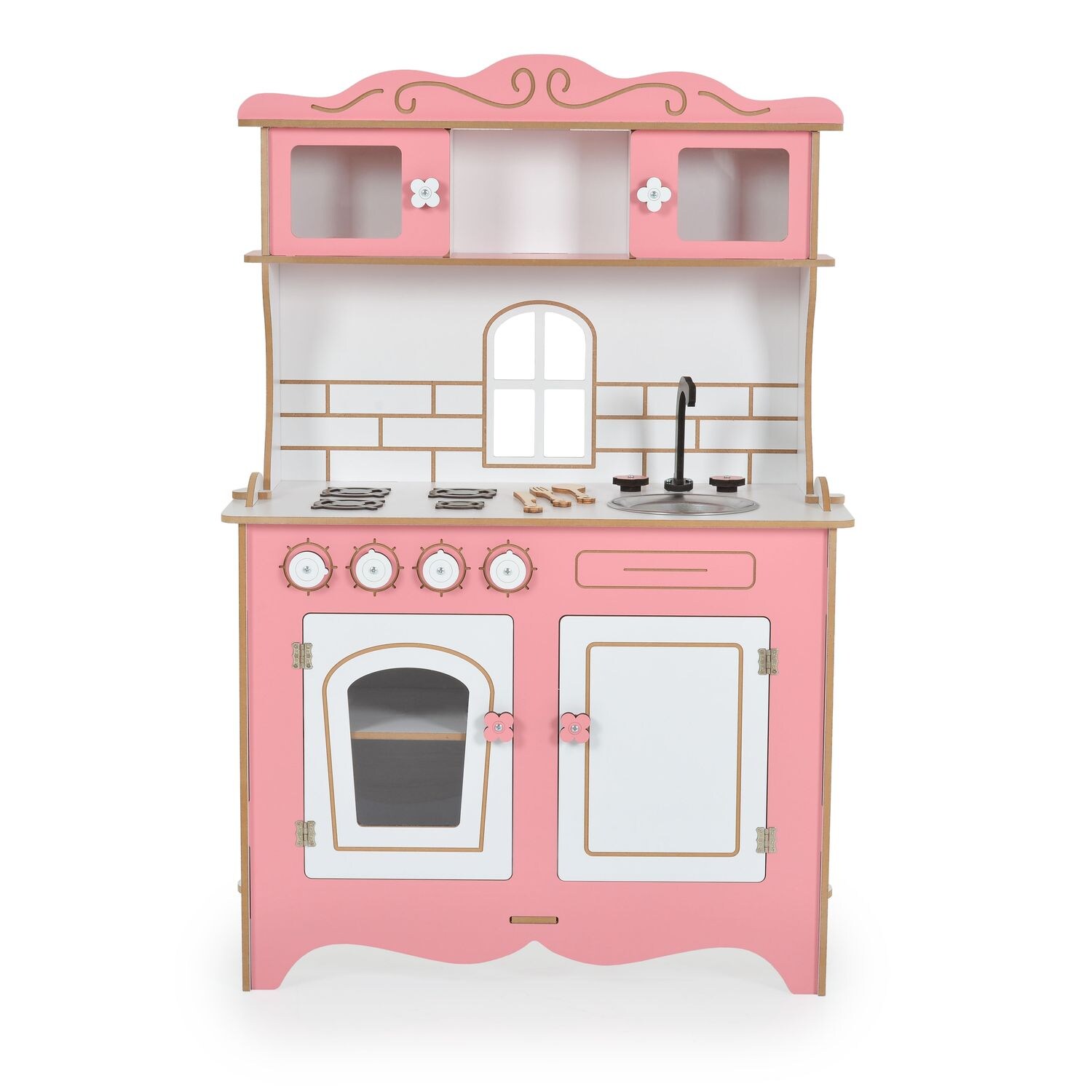 Moni Kinder-Holzküche Rosey CG39, Herd, Backofen, Spülbecken, Küchenutensilien rosa | 03800146223168