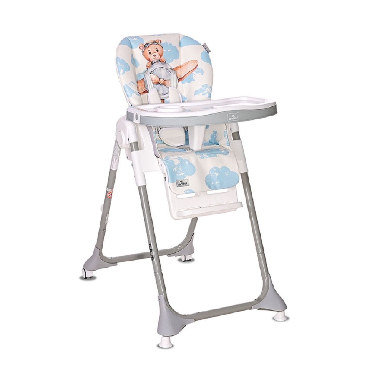 Lorelli Kinderhochstuhl Felicita, faltbar, verstellbar, 5-Punkt-Gurt, 2 Räder blau Bär