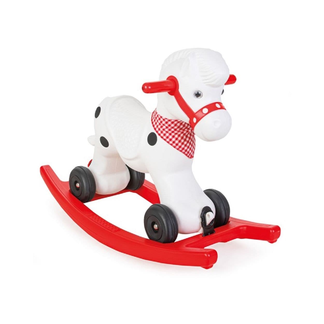 Pilsan Schaukelpferd 1002 Rutscher 2 in 1 mit Sound, aus Kunststoff, 4 R&auml;der schwarz wei&szlig; - Bild 1