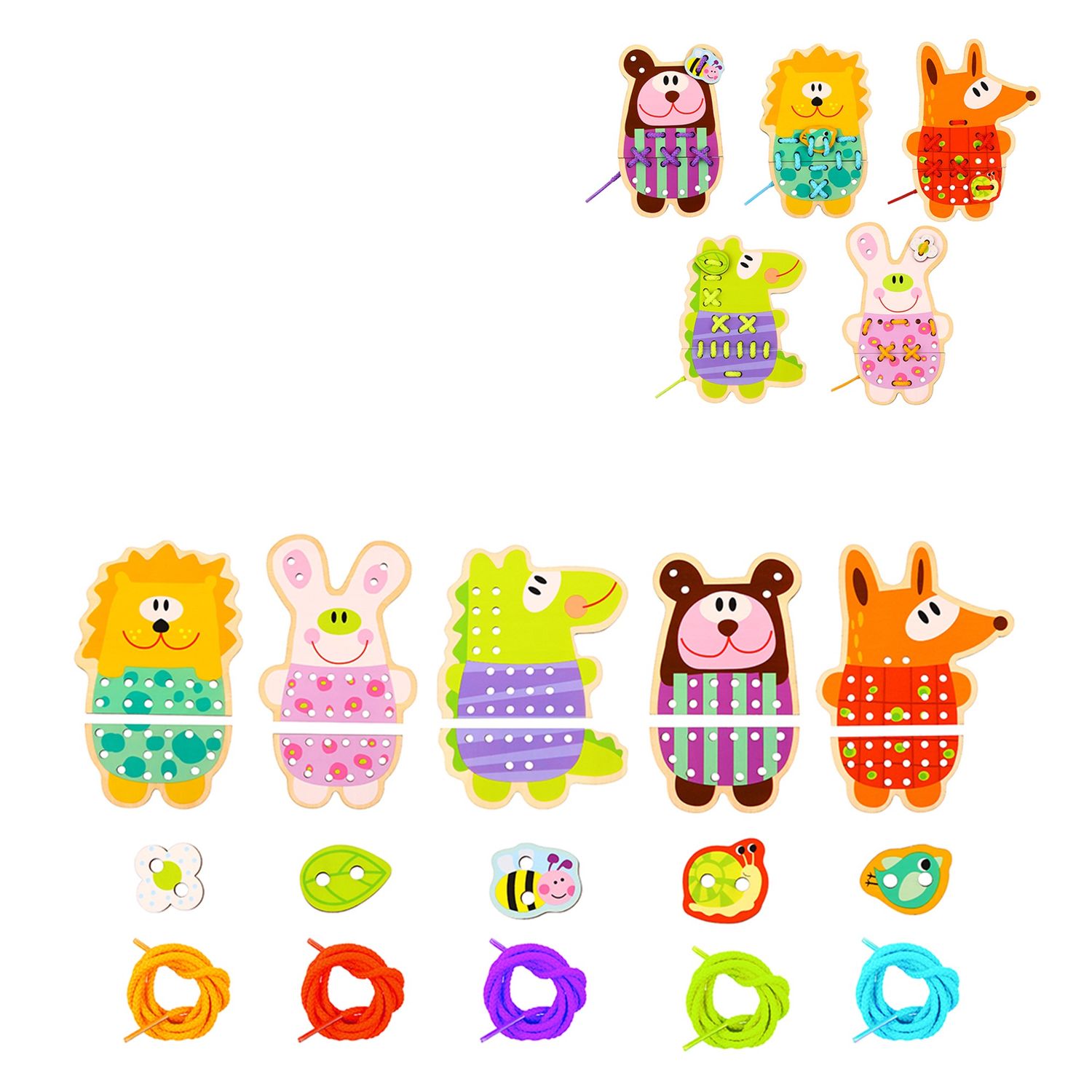 Tooky Toy Spielzeug N&auml;hspiel Holz-Tiere TL417 Schn&uuml;rtiere 20 teilig ab 3 Jahren orange - Bild 1